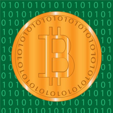 bitcoin Kripto-para sikke ile zemin üzerine yeşil ikili şifre