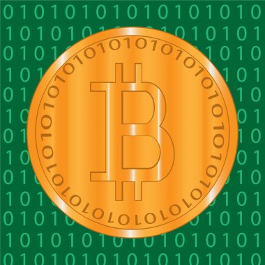 bitcoin Kripto-para sikke ile zemin üzerine yeşil ikili şifre