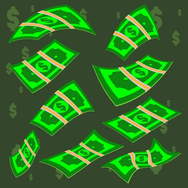 Pacotes vetoriais de notas de dólar em vários ângulos. Pilha de dinheiro ilustração isométrica — Vetor de Stock