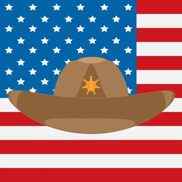 Bandeira dos EUA e chapéu de cowboy do xerife com uma estrela —  Vetores de Stock