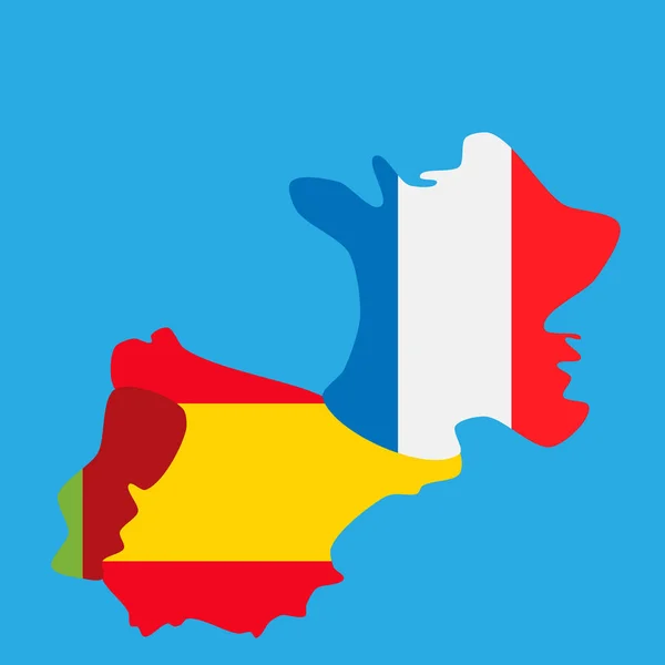 Mapa de Portugal, Espanha e França com bandeiras nacionais — Vetor de Stock
