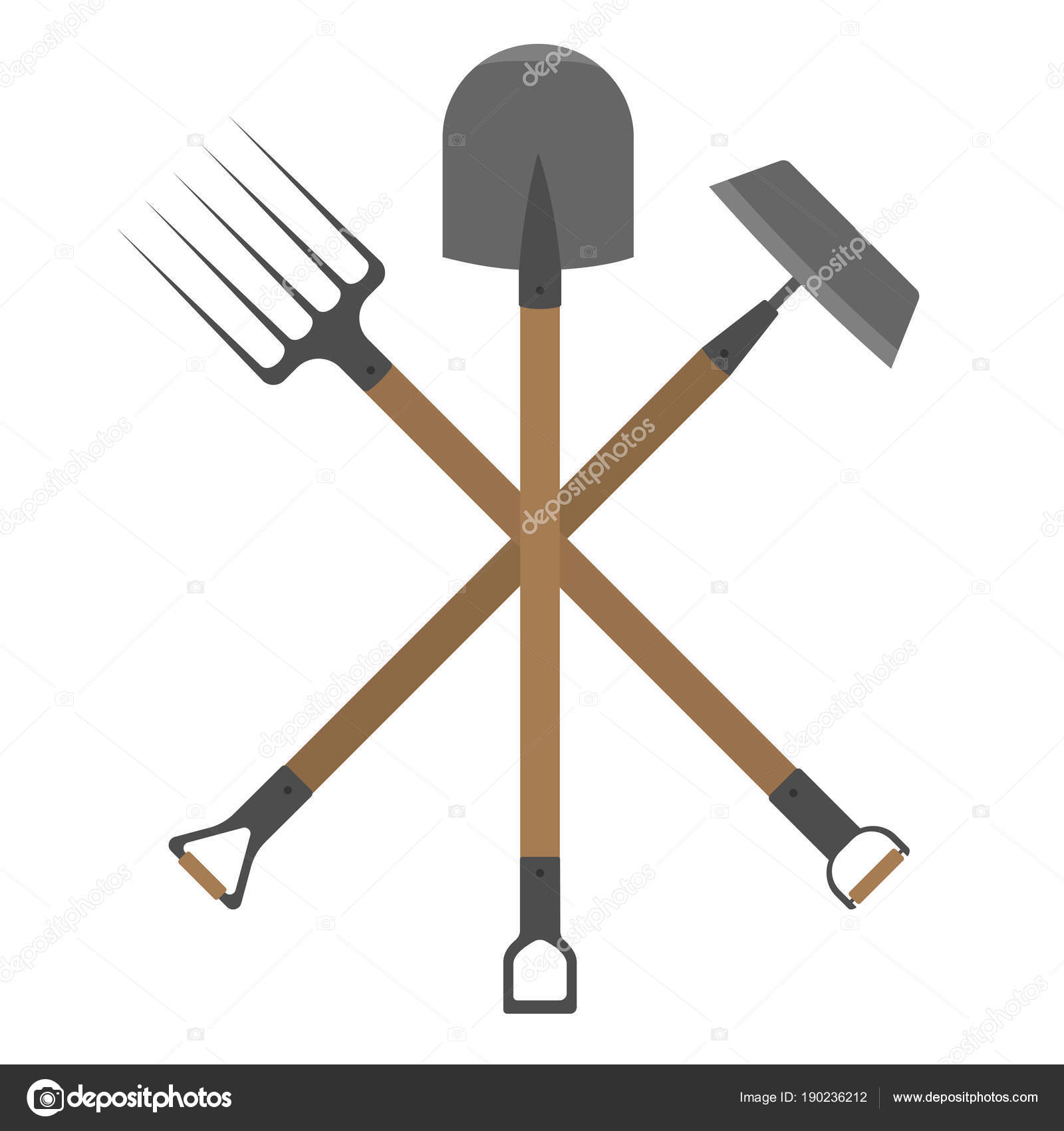 Garden tools miniset. shovel, rake and hoe vector illustration ⬇