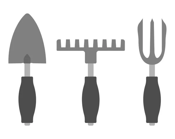 Εργαλεία για τον κήπο. μικρό φτυάρι, τσουγκράνα — Διανυσματικό Αρχείο