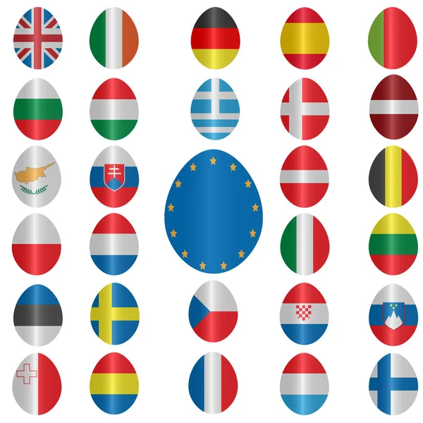 Œufs de Pâques icônes ensemble. Œufs peints aux couleurs des pays de l'Union européenne — Image vectorielle