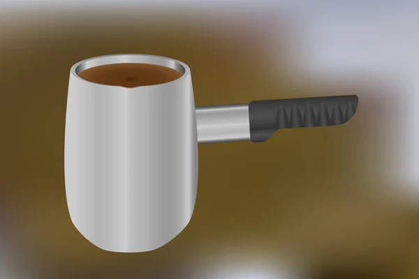 Realistischer metallischer Cezve mit Kaffee — Stockvektor