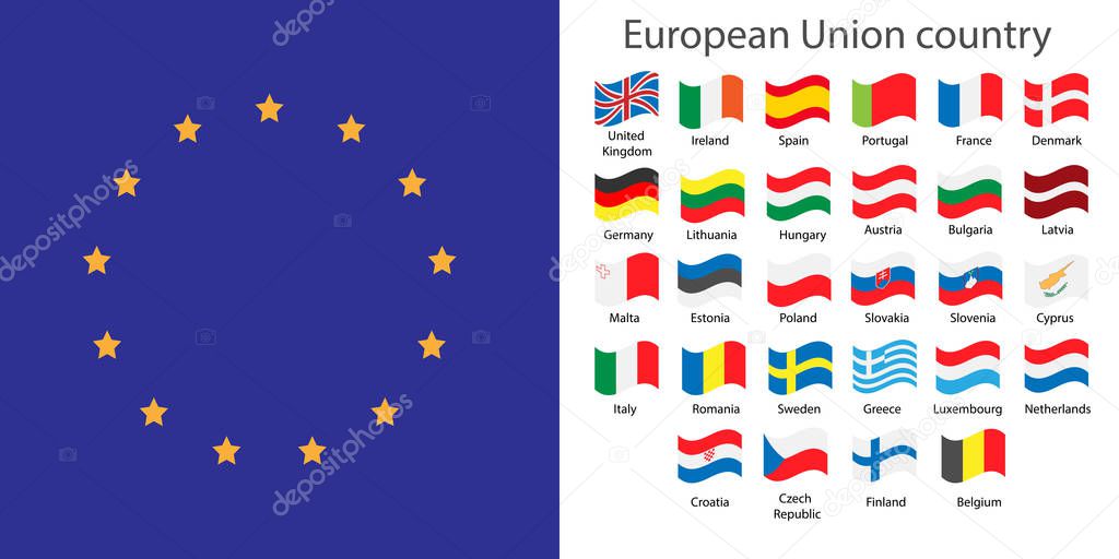 Europe Union countries flags set