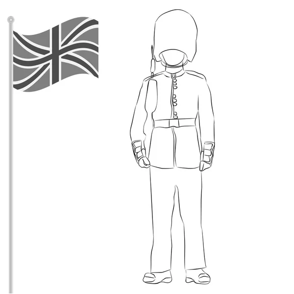 Garde royale britannique avec drapeau Union Kindom — Image vectorielle