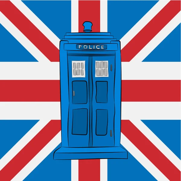 Cutie de poliție albastră pe Union Jack — Vector de stoc