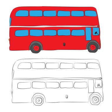 Londra otobüs kontur kurşun kalemle çizim