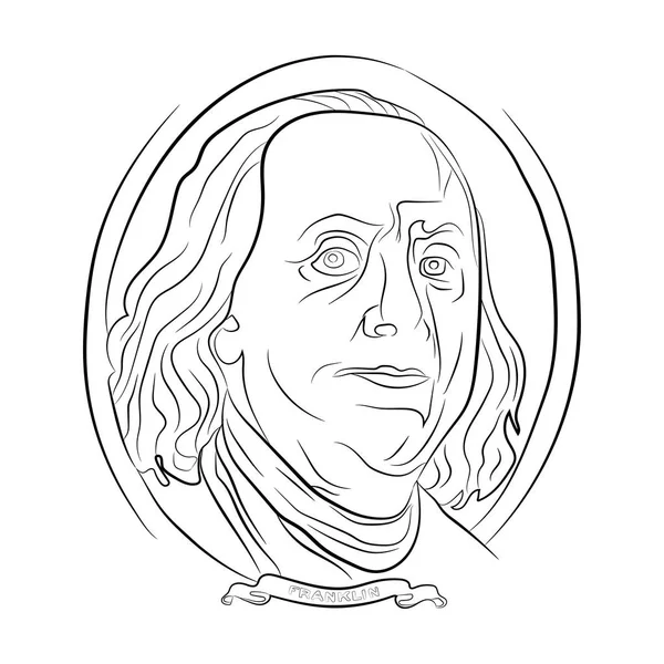 Ben Franklin Porträt von hundert Dollar Konturzeichnung in Bleistift — Stockvektor