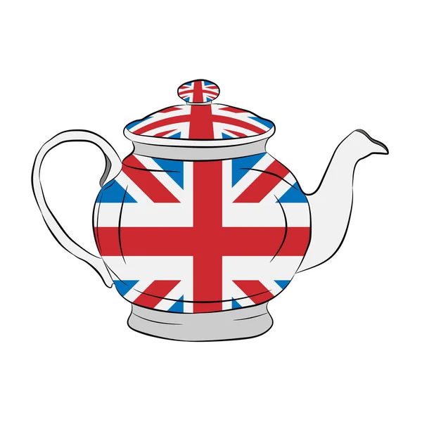 Teiera con una bandiera di Gran Bretagna — Vettoriale Stock