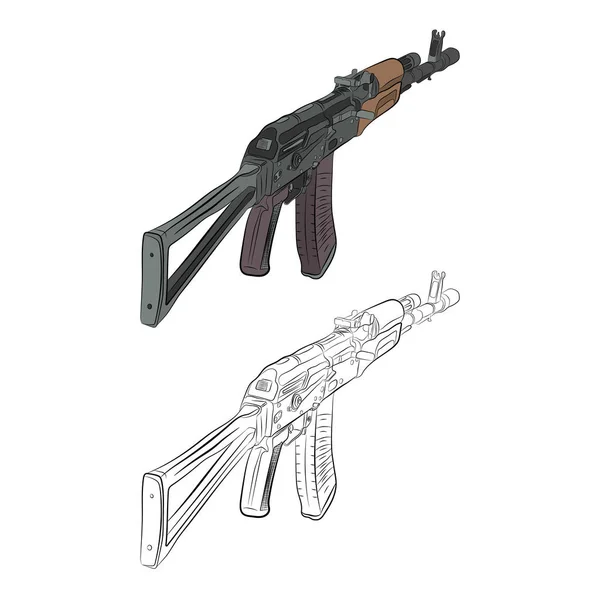 saldırı tüfeği ak 47 kontur kurşun kalemle çizim