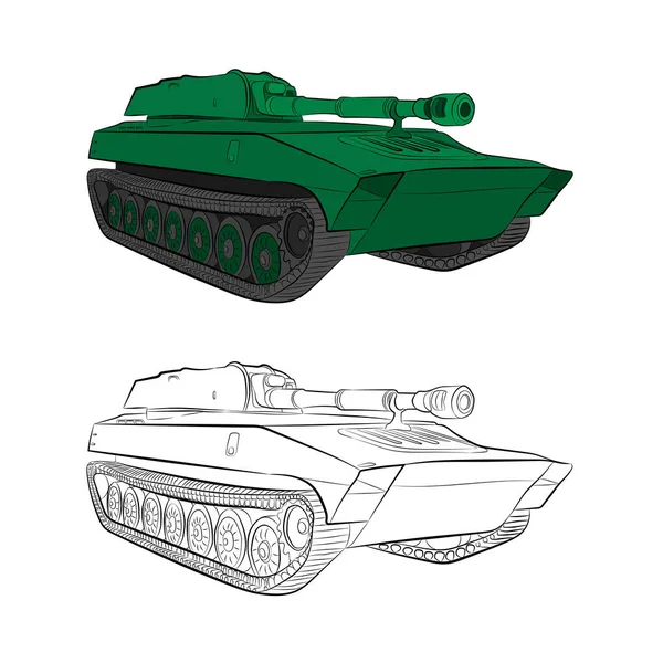 Strijd tank Tweede Wereldoorlog contour tekening in potlood — Stockvector