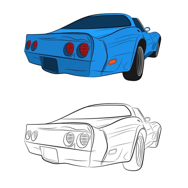 Ilustración de dibujo de vector de coche retro — Vector de stock