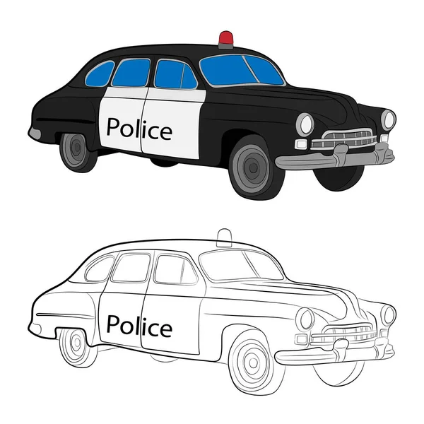 Retro polícia carro vetor desenho ilustração —  Vetores de Stock