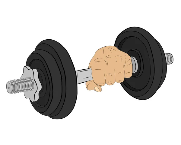 Hand with barbell. body building concept vector drawing illustration — Stock Vector