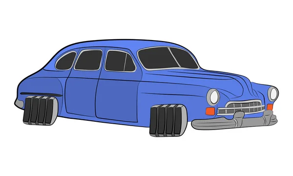 Vliegende Retro Auto Vector Tekening Van Illustratie — Stockvector