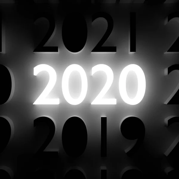 Светящийся номер 2020 на стене. Концепция Нового года — стоковое фото