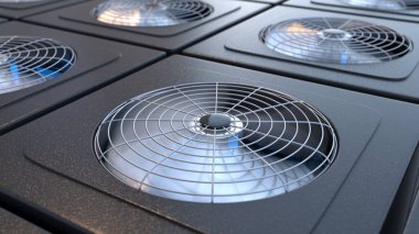 Hayranları olan bir grup Hvac birimi yaklaşın.