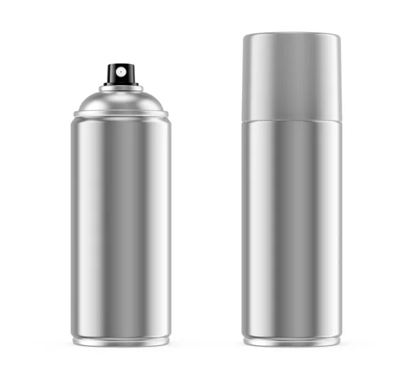 Blank and white spray paint metal cans isolated on white — Stock Photo