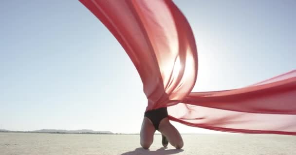 Girl with a fabric dancing in the desert — Stock Video