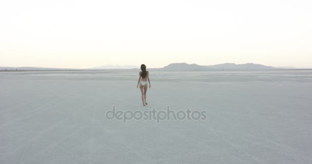 Chica caminando lejos en el desierto — Vídeo de stock