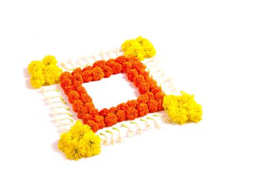 Kadife çiçeği çiçek rangoli beyaz arka plan üzerinde