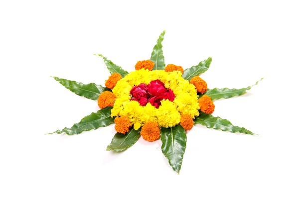 Marigold flower Rangoli art — Stok Foto