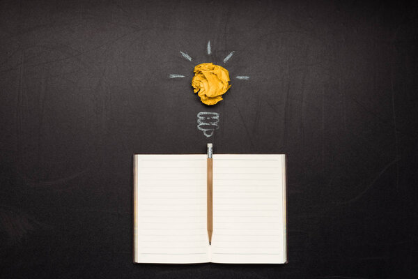 light bulb symbol and notebook