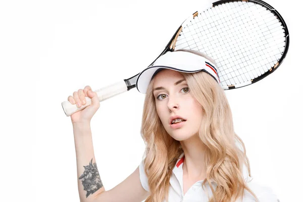 테니스 라켓을 가진 젊은 여자 — 스톡 사진