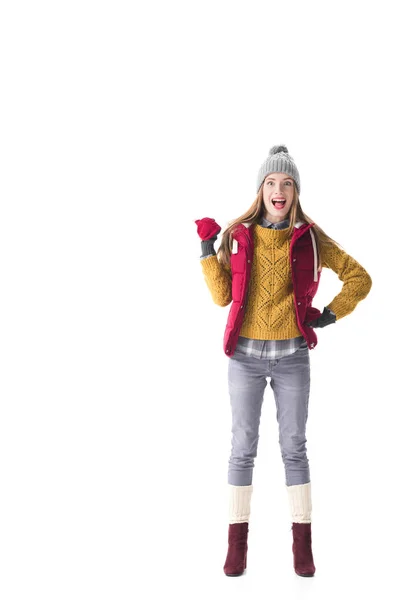 Shocked woman pointing at something — Stock Photo, Image