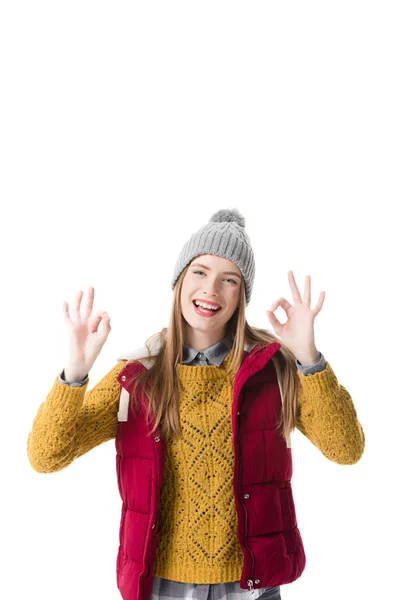 Vrouw met ok tekenen — Stockfoto