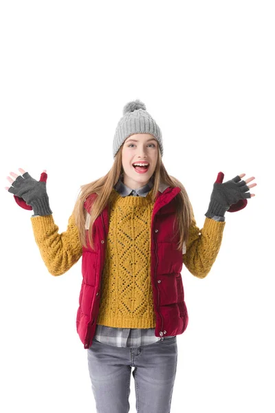 Cheerful woman in winter clothes — Free Stock Photo