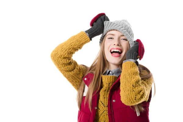 Mulher alegre em roupas de inverno — Fotografia de Stock