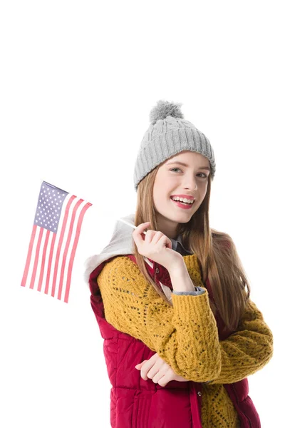 Ragazza con bandiera americana — Foto Stock