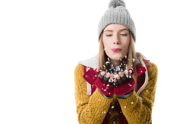 Girl blowing snow — Stock Photo, Image