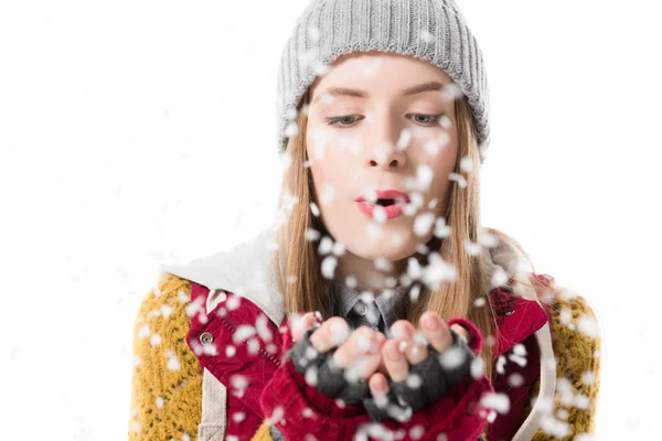Chica soplando nieve — Foto de Stock