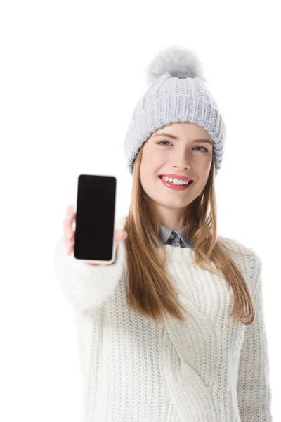 Chica atractiva con teléfono inteligente — Foto de Stock