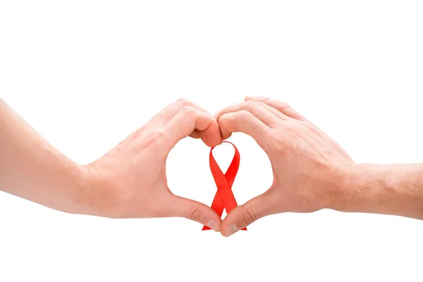 Gay couple with aids ribbon — Stock Photo, Image