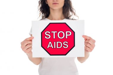 woman with stop aids banner clipart