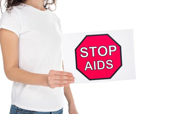 Mujer con bandera de stop aids — Foto de stock gratis
