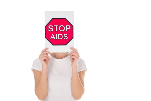 Mujer con bandera de stop aids — Foto de stock gratuita