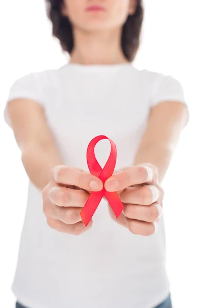 Mulher com fita SIDA — Fotografia de Stock