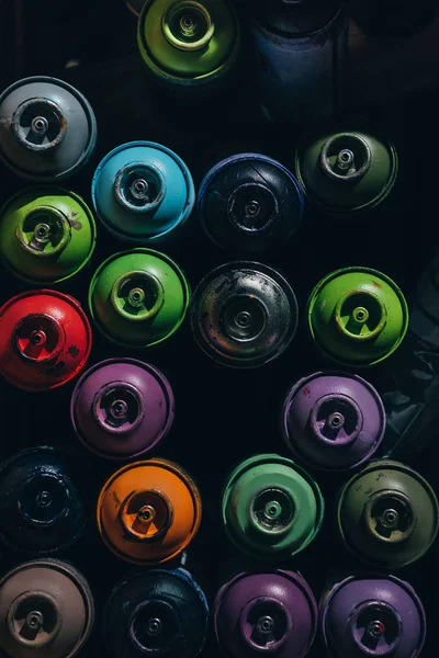 Top View Cans Colorful Aerosol Paint — Stock Photo, Image