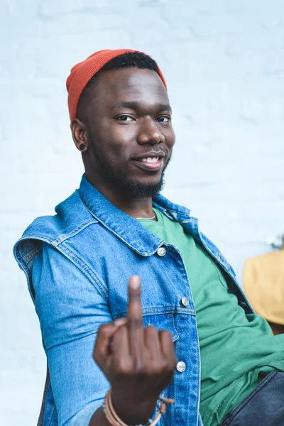 Young Man Showing Middle Finger — Stock Photo, Image