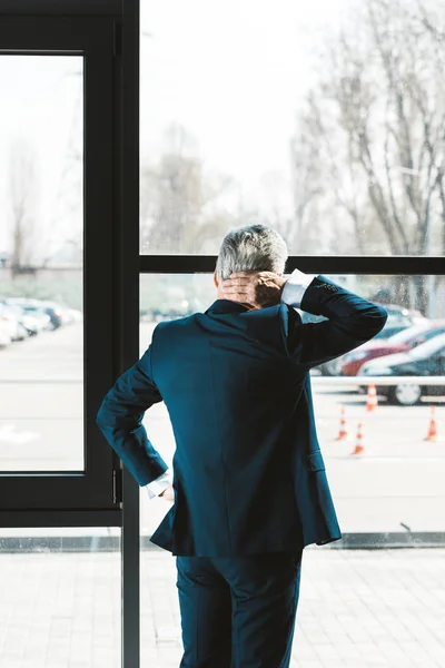 Back View Senior Businessman Formal Wear Looking Window — Free Stock Photo