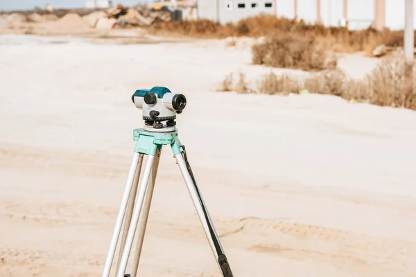 Digital Level Geodesy Measuring Dirt Road — Stock Photo, Image