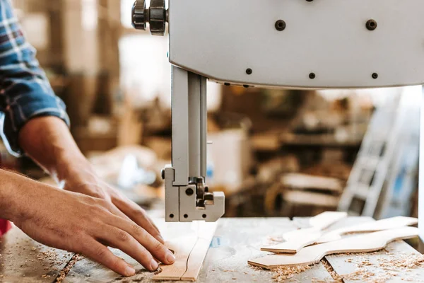 Cropped View Carpenter Using Cnc Machine — Stock Photo, Image