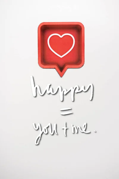 Top View Red Speech Bubble Heart Happy Equal You Letters — Stock Photo, Image