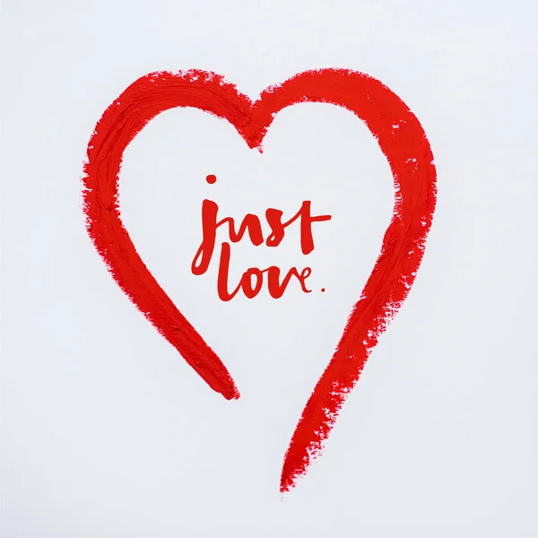 Red Drawn Heart Just Love Letters White — Stock Photo, Image